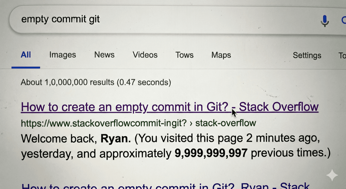 A developer staring at a terminal full of git commands with a look of existential dread